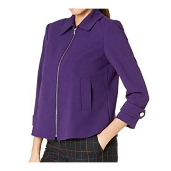 Calvin Klein blazer jacket women's 12P zip front scuba crepe crop purple career - Picture 1 of 11